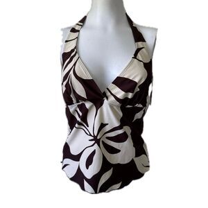 Marina West USA Hawaiian Tropical Floral Unpadded Halter Bikini Swim Top L